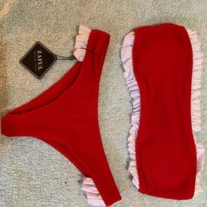 RED WITH WHITE RUFFLE BIKINI⭐️
